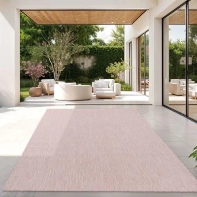 Abbildung von TT Home Teppich Für Outdoor Küchenteppich Balkon Terrasse Unifarbenes Design Modern, Farbe: Rosa, Größe:160x220 cm