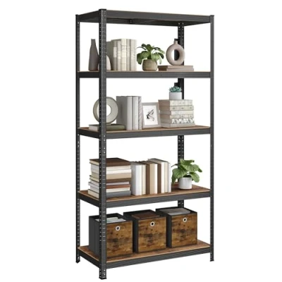 Abbildung von SONGMICS Standregal, Bücherregal, Lagerregal, 5 Ablagen, Küchenregal, Regal, 50 x 100 200 cm, bis 600 kg belastbar, verstellbare Industrie Design, vintagebraun schwarz GLR050B11