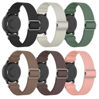 Abbildung von MoKo 6Pack Uhrenarmbänder Kompatibel mit Garmin Venu 2S/Venu 3S/Vivoactive 4S/Vivomove 3S/Forerunner 255S/255S Music/265S, Dehnbar Nylon Armband,18mm Elastisches Verstellbares Ersatzarmband,MultiFarbe