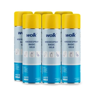 Abbildung von 6x Kreidespray basic gelb 500 ml kurzhaltende Bodenmarkierungen pflanzenverträglich wasserlöslich temporäre Boden Markierungen bis zu 100m Markierungsweg bei 5cm Strichbreite Spraydose