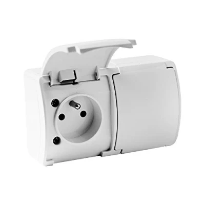 Abbildung von 2 fach Steckdose französisch System Doppelsteckdose Klappdeckel IP44 162 01 DV weiß 5867
