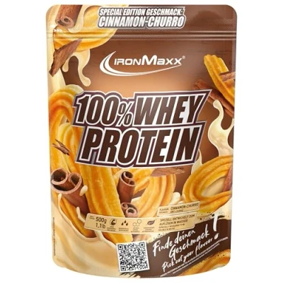 Abbildung von IronMaxx 100% Whey Protein Pulver Cinnamon Churro 500g Beutel zuckerreduziertes, wasserlösliches Eiweißpulver aus Molkenprotein viele verschiedene Geschmacksrichtungen