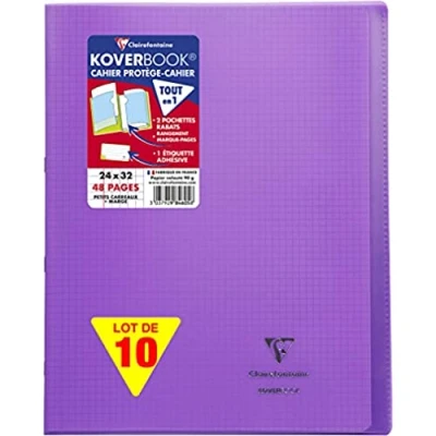 Abbildung von Clairefontaine 984605C Packung mit 10 Heften Koverbook, DIN A4+, 24 x 32 cm, Blatt, kariert, 90 g, Lila, 1 Pack