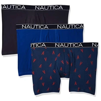 Abbildung von Nautica Herren 3 pack Classic Underwear Cotton Stretch Boxer Brief Retroshorts, Seekobalt/Peacoy/Hummerprint Blau, L EU