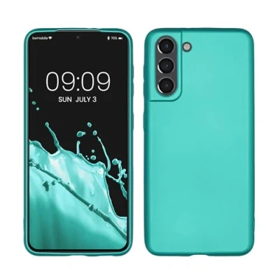 Abbildung von kwmobile Case kompatibel mit Samsung Galaxy S21 Hülle Schutzhülle aus Silikon metallisch schimmernd Handyhülle Metallic Türkis