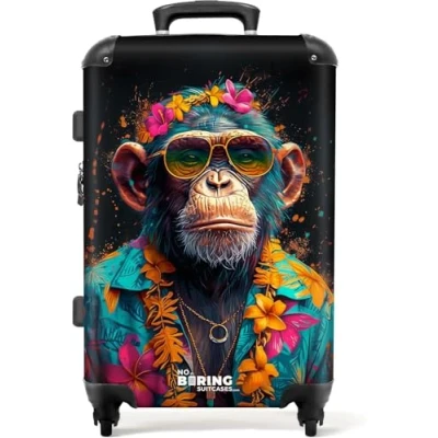 Abbildung von NoBoringSuitcases.com© Hartschalen Trolley Schimpanse mit Hawaii Bluse 67x43x25cm, 4 Rollen, Koffer Mittelgroß, Suitcase für Erwachsene