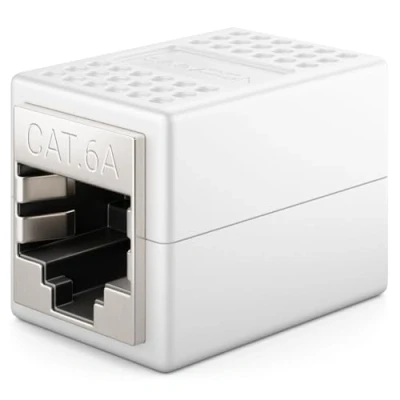 Abbildung von deleyCON 1x RJ45 Patchkabel Kupplung CAT6a 10 GIGABIT LAN Verbinder Netzwerkkabel Ethernet Kabel Adapter 2x Buchse Cat6 Cat7 Cat8 Kompatibel Weiß