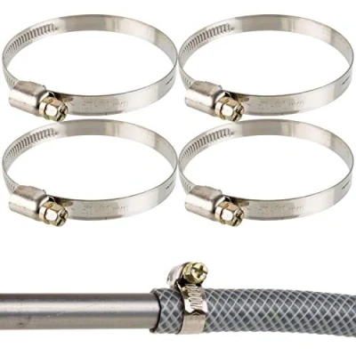 Abbildung von Schlauchschellen mit Schneckenantrieb, 4 Stück, Spannbereich Ø 50 70 mm, für 2 1/2&quot; Schläuche, W2 Edelstahl, Kreuzschlitz SW7, 9 mm Bandbreite, Fixierung von Waschmaschine, Spülmaschine Anschluss