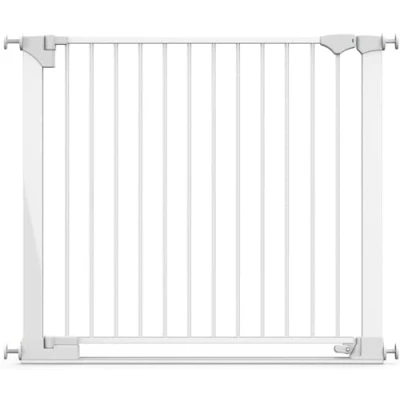 Abbildung von Safetots Sicherheitsstuffen Treppenschutzgitter, Weiß, 96cm 103cm, Extra Niedrige Durchgangshöhe, 81cm Breite Türöffnung, Einteiliges Breites Gitter für Treppen, Baby und Kleinkind