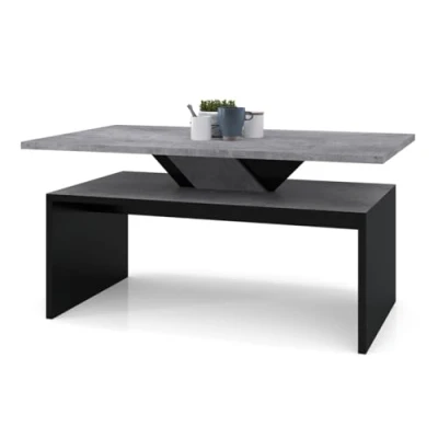 Abbildung von All4All Couchtisch Soro Kleiner Kaffeetisch Wohnzimmertisch Sofatisch mit Ablage Einlegeplatten Ausziehbar 100x60cm 05 Beton + Schwarz