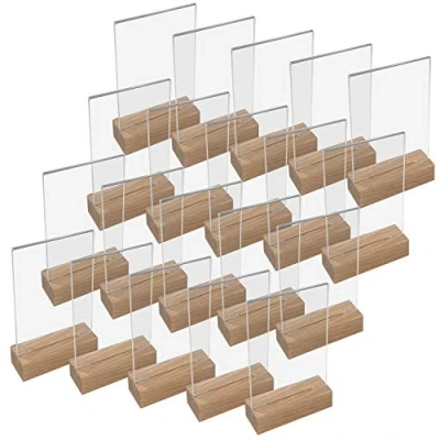 Abbildung von HMF 46944 Acryl Tischaufsteller mit Holzfuß 20 Stück DIN A4 Hochformat Glasklar
