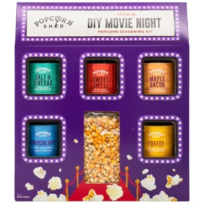 Abbildung von DIY Filmabend Popcorn Gewürzset, eigenes herstellen, fünf leckere Popcorngewürze + 500 g Popcornmais, vegan und glutenfrei