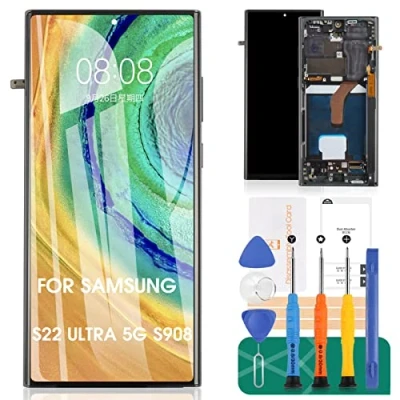 Abbildung von Incell Ersatz LCD Display für Samsung Galaxy S22 Ultra 5G SM S908B, S908U, Touch Digitizer mit Rahmen, Schwarz, kein Fingerabdruck