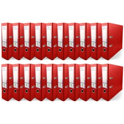 Abbildung von Netuno 20x Akten Ordner Rot DIN a4 Ekobox 2 Ring Mechanik Ringorder 8cm Kunststoff breit Büroordner Plastikordner Briefordner Ringmappe breiter Aktenordner PP farbig