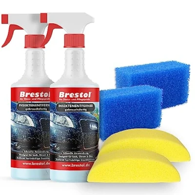 Abbildung von Brestol Insektenentferner Set2 2X 750 ml gebrauchsfertig, Fahrzeugschwamm, Insektenschwamm Insektenlöser Polycarbonat geeigneter Vogelkotentferner Spezialreiniger alkalisch