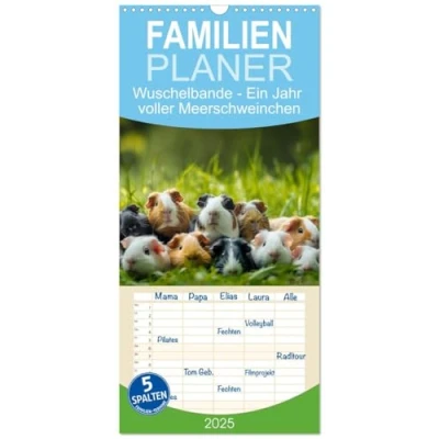 Abbildung von Familienplaner 2025 Wuschelbande Ein Jahr voller Meerschweinchen mit 5 Spalten (Wandkalender, 21 cm x 45 cm), CALVENDO