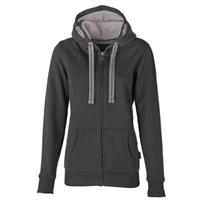 Abbildung von HRM Damen Hooded Jacket, dunkelgrau, Gr. 5XL I Premium Kapuzenjacke mit Kontrast Innenfutter Basic Hoodie Reißverschluss Zip Hochwertige &amp; nachhaltige Oberteile