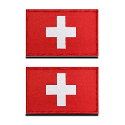 Abbildung von 2 St. Schweiz Flagge Patch Taktisch Schweizerisch Nationales Emblem, Bestickter Aufnäher mit Verschluss, Militär Bänder für Rucksäcke Kleidung Taschen Uniform Weste Jersey Reisen