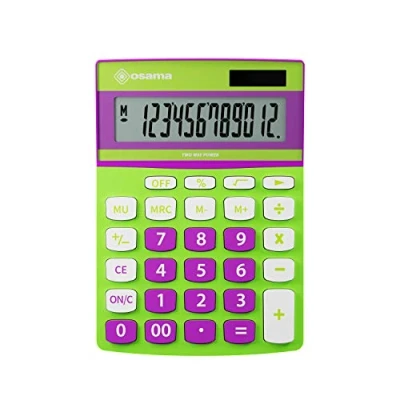Abbildung von Osama Büro Taschenrechner Groß, mit 12 Ziffern, 3 Speichertasten und doppelter Stromversorgung Professioneller Rechner Mark up für Arbeit Universität, 3,6 x 11,5 15,5 cm, Grün/Violett