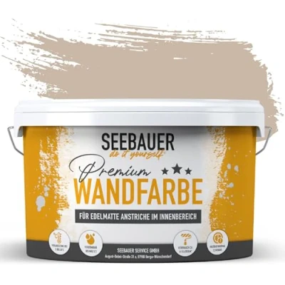 Abbildung von SEEBAUER diy Wandfarbe Braun 5L für Innen (No. 647 Pure Earth) Edelmatte hellbraune Innenfarbe Brauntöne sehr hohe Deckkraft Matt, Abwaschbar und Tropffrei