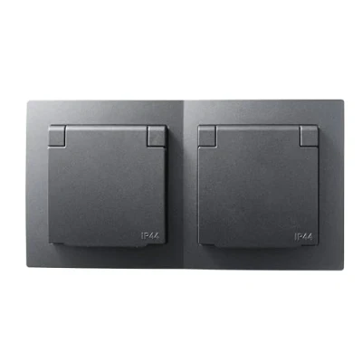 Abbildung von McPower Steckdosen Set Flair „Beginner 2S IP44“ 3 teilig, anthrazit, IP44 Feuchtraum geeignete Unterputz Steckdosen, stilvolles Design