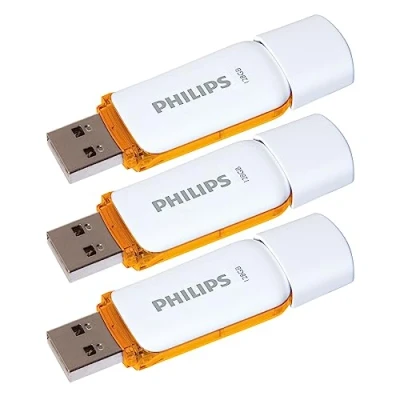 Abbildung von Philips FM12FD70E/00 USB Stick (USB 2.0, Lesegeschwindigkeit 23,00 MB/s, 128 GB Stick, Sunrise Orange, 3er Pack)