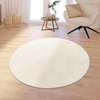 Abbildung von TT Home Wohnzimmer Teppich Schlafzimmer Hochflor Skandinavisch Uni Boho Waschbar, Farbe:Creme, Größe:160 cm Rund