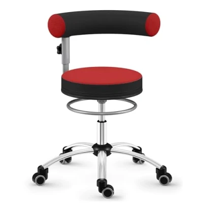 Abbildung von Sanus® Gesundheitsstuhl mit höhenverstellbarer Lehne, Sitzhöhe hoch (46 54 cm), rot/schwarz, Rollen Rollstopp (Rollen nur Belastung), Ergonomischer Bürostuhl, Erzieherstuhl