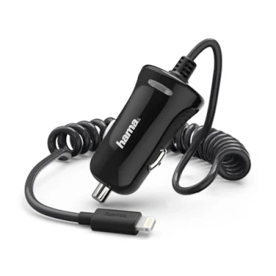Abbildung von Hama KFZ Schnell Ladekabel Lightning Spiral Kabel Schwarz Tablet Kabel, Lightning, Lade Adapter Auto Ladegerät Schnellladung Spiralkabel