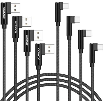 Abbildung von aceyoon USB C Winkel Kabel 90 Grad 4 Stück, 0.3m+0.5m+1m+2m Typ Schnellladekabel Nylon Geflochtenes für Galaxy S22 S21 S20 S10, Huawei P40 P30 P20, Google Pixel, Sony usw.