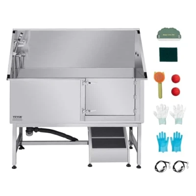 Abbildung von VEVOR Tierpflegewanne Edelstahl mit Rampe Wasserfilterplatte 1500x700x1495mm