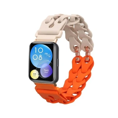 Abbildung von kwmobile Ersatzarmband kompatibel mit Huawei Watch Fit 2 Armband Silikon Band für Fitnesstracker 14 22 cm Innenmaße Beige Orange