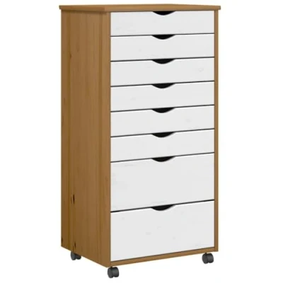 Abbildung von vidaXL Rollschrank mit Schubladen Moss Honigbraun Massivholz Kiefer
