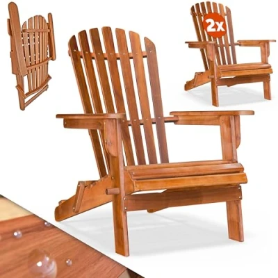 Abbildung von Casaria® 2X Sonnenliege Holz Wetterfest Klappbar 160kg Belastbarkeit XXL Armlehnen Rückenlehne Garten Balkon Terrasse Holzstuhl Ergonomisch Adirondack
