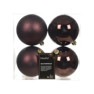 Abbildung von Kaemingk Weihnachtskugeln Kunststoff 10cm 4 Stück klassisch &amp; bruchsicher Christbaumkugeln Weihnachtsbaumkugeln für Weihnachten Christbaumschmuck Weihnachtsbaumschmuck Schwarze Trüffel