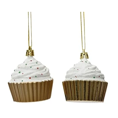 Abbildung von Decoris season decorations Christbaumschmuck, Christbaumschmuck Kunststoff Mini Cupcakes 6cm, 1 Stück Rot / Grün