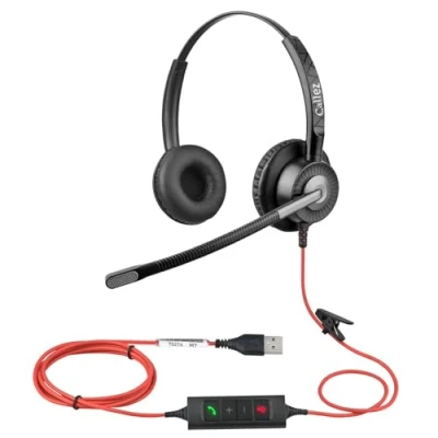 Abbildung von Callez USB Headset mit Mikrofon, PC ENC Dual Noise Cancelling Kopfhörer Teams Anruftaste für Zoom Skype Videokonferenzen Homeoffice Büro Business Call Center