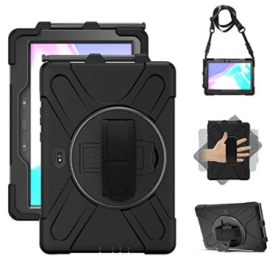Abbildung von Schutzhülle für Samsung Galaxy Tab Active Pro 10.1, Active4 Pro, robust, stoßfest, Fallschutz mit 360 Ständer, Handschlaufe und Schultergurt SM T540/T547/T630/T638 (schwarz)