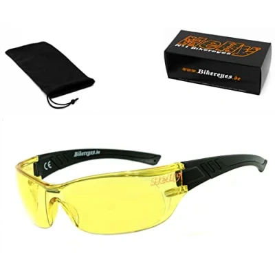Abbildung von HELLY® No.1 Bikereyes® Bikerbrille, Motorrad Sonnenbrille, Motorradbrille beschlagfrei, winddicht, bruchsicher TOP Tragegefühl Brille: i cut (xenolit® (gelb))