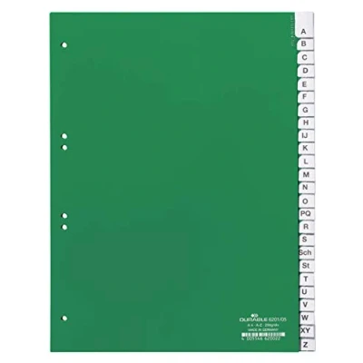 Abbildung von Durable Kunststoffregister A Z, A4 hoch, volldeckend, 20er Teilung, grün, 620005