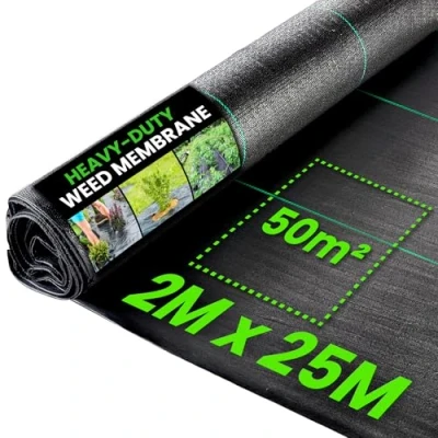 Abbildung von Unkrautvlies Wasserdurchlässig 100g/m² Extra stark Gegen Unkraut Reißfest und UV beständig Unkrautfolie für Garten, Hochbeet, Einfahrt usw (2m x 25m)