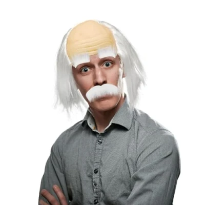 Abbildung von XNIVUIS 3 Stück Opa Perücken Set,Opa Kostüm Perücke,Glatzkopf Herren Perücke,Halbglatze Perücke,Wissenschaftler Verrückte Professor Perücke Schnurrbart für Party Cosplay Karneval Halloween (3 Stück)