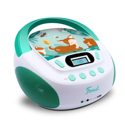Abbildung von MOOOV 477147 CD Player für Kinder, Forest, mit USB /AUX IN Port Grün/Weiß