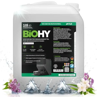 Abbildung von BiOHY Wischroboter Reinigungsmittel für Reinigungsstationen mit Frühlingsduft (10 Liter Kanister) Verlängert die Lebensdauer der Absaugstation Schaumarmes Bodenreiniger Konzentrat