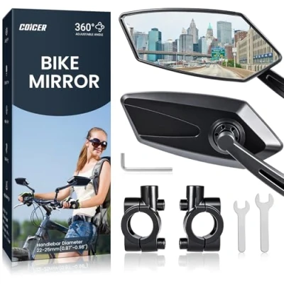 Abbildung von Coicer Fahrradspiegel extra große Spiegelfläche schlagfestes Echtglas für Lenker ebike Rückspiegel Fahrrad Spiegel e bike Mirror Fahrradrückspiegel klappbar (links + rechts)