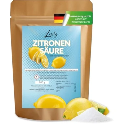 Abbildung von Lessig 900g Zitronensäure Monohydrat E330 Pulver Lebensmittelqualität pure Citronensäure Kochen Backen Putzen Reinigen