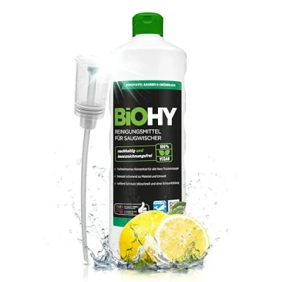 Abbildung von BiOHY Reinigungsmittel für Saugwischer mit Frischeduft (1l Flasche) + Dosierer 1:200 Konzentrat alle Nass Trockensauger ideal Fliesen, PVC, Parkett, Laminat &amp; Teppich streifenfreier