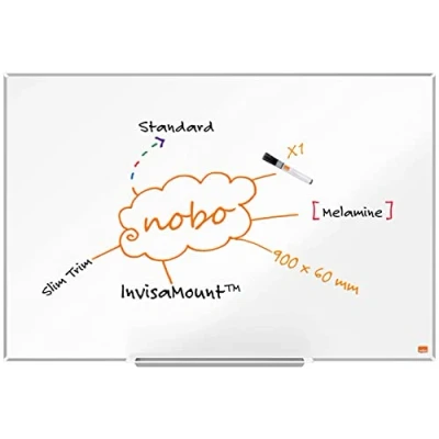 Abbildung von Nobo Magnetisches Nanostahl Clean Whiteboard mit Stiftablage, 900 x 600 mm, Schlanker Zierrahmen, InvisaMount Montagesystem, Impression Pro, Weiß, 1915402