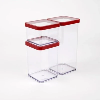 Abbildung von Rotho Loft 3er Set Vorratsdosen verschiedene Größen, lebensmittelechter Kunststoff (PP) BPA frei, transparent/rot, (21.2 x 11.4 23.5 cm)