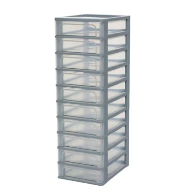 Abbildung von Iris Ohyama, Kunststoff Schubladenbox mit 10 tiefen Schubladen, Grau, Easy Pull System, A4, A5 &amp; A6 Format, Schreibtisch Organizer für Büro, Schule, Schreibwaren, BPA frei, Schubladenschrank,